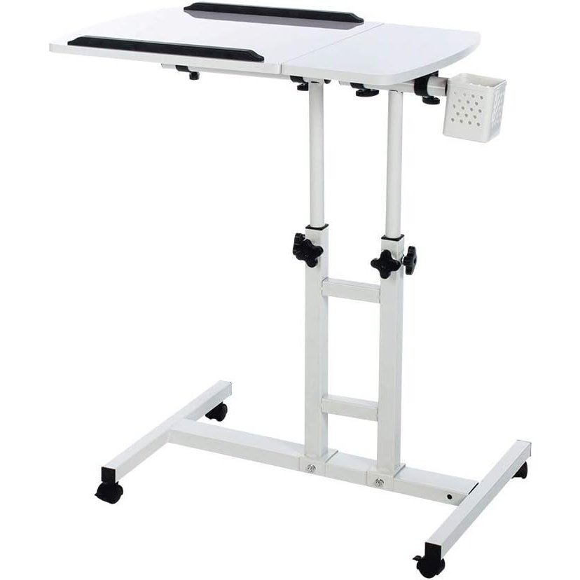 Adjustable Laptop Desk with Wheels, Overbed Bedside Desk, Wheels Height Adjustable Desk Cart,Standing Laptop Desk,Moveable Laptop Stand,Tilting Over Bed Table,Rolling Laptop Stand