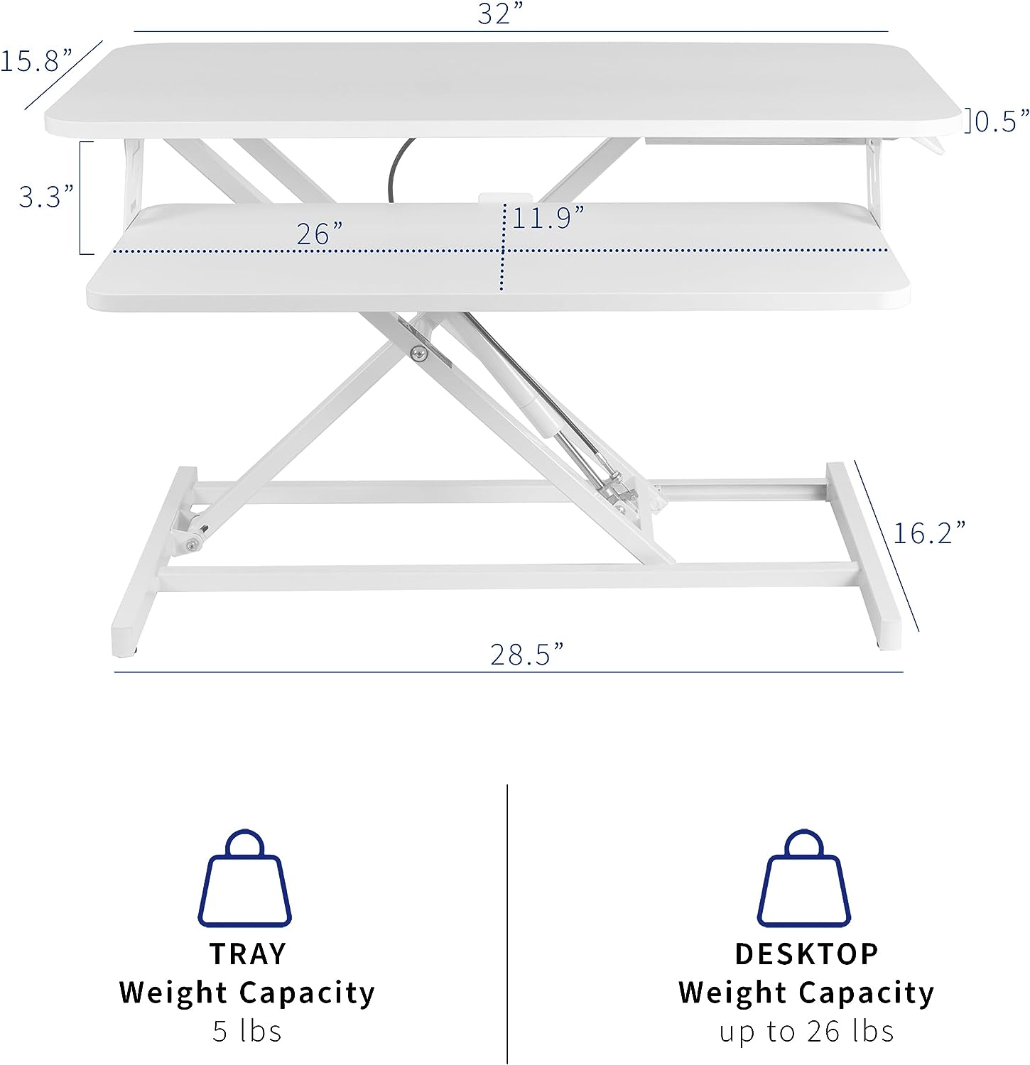 Height Adjustable 32 inch Stand Up Desk Converter, Quick Sit to Stand Tabletop Dual Monitor Riser Workstation