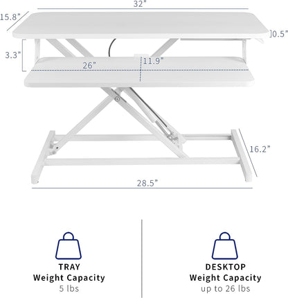 Height Adjustable 32 inch Stand Up Desk Converter, Quick Sit to Stand Tabletop Dual Monitor Riser Workstation