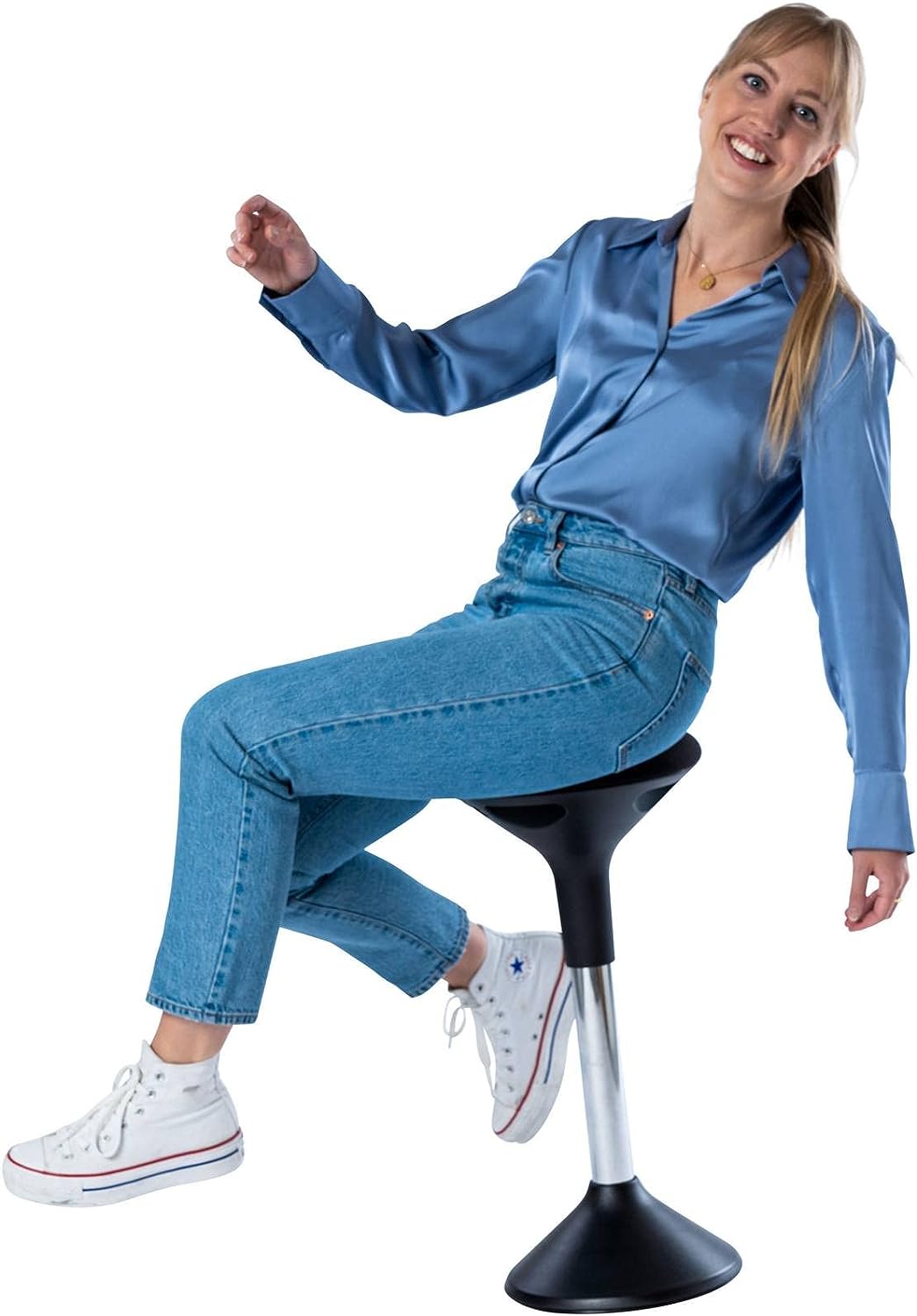 Ergonomic Height Adjustable Wobble Stool for Standing Desk (Black)