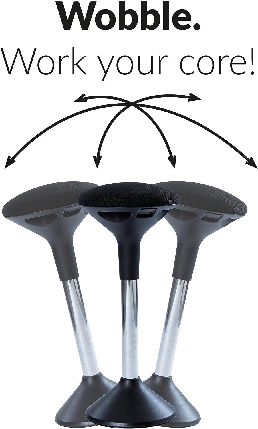 Ergonomic Height Adjustable Wobble Stool for Standing Desk (Black)