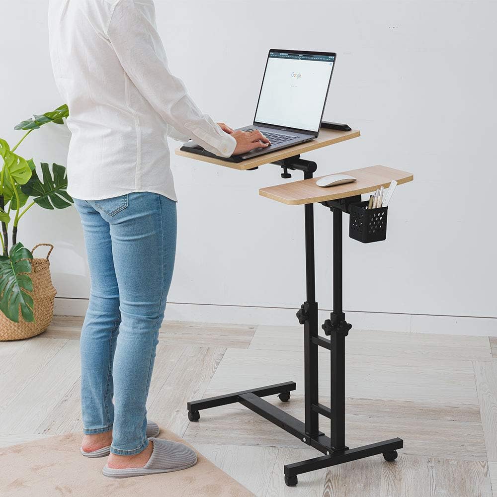 Adjustable Laptop Desk with Wheels, Overbed Bedside Desk, Wheels Height Adjustable Desk Cart,Standing Laptop Desk,Moveable Laptop Stand,Tilting Over Bed Table,Rolling Laptop Stand