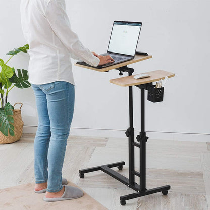 Adjustable Laptop Desk with Wheels, Overbed Bedside Desk, Wheels Height Adjustable Desk Cart,Standing Laptop Desk,Moveable Laptop Stand,Tilting Over Bed Table,Rolling Laptop Stand