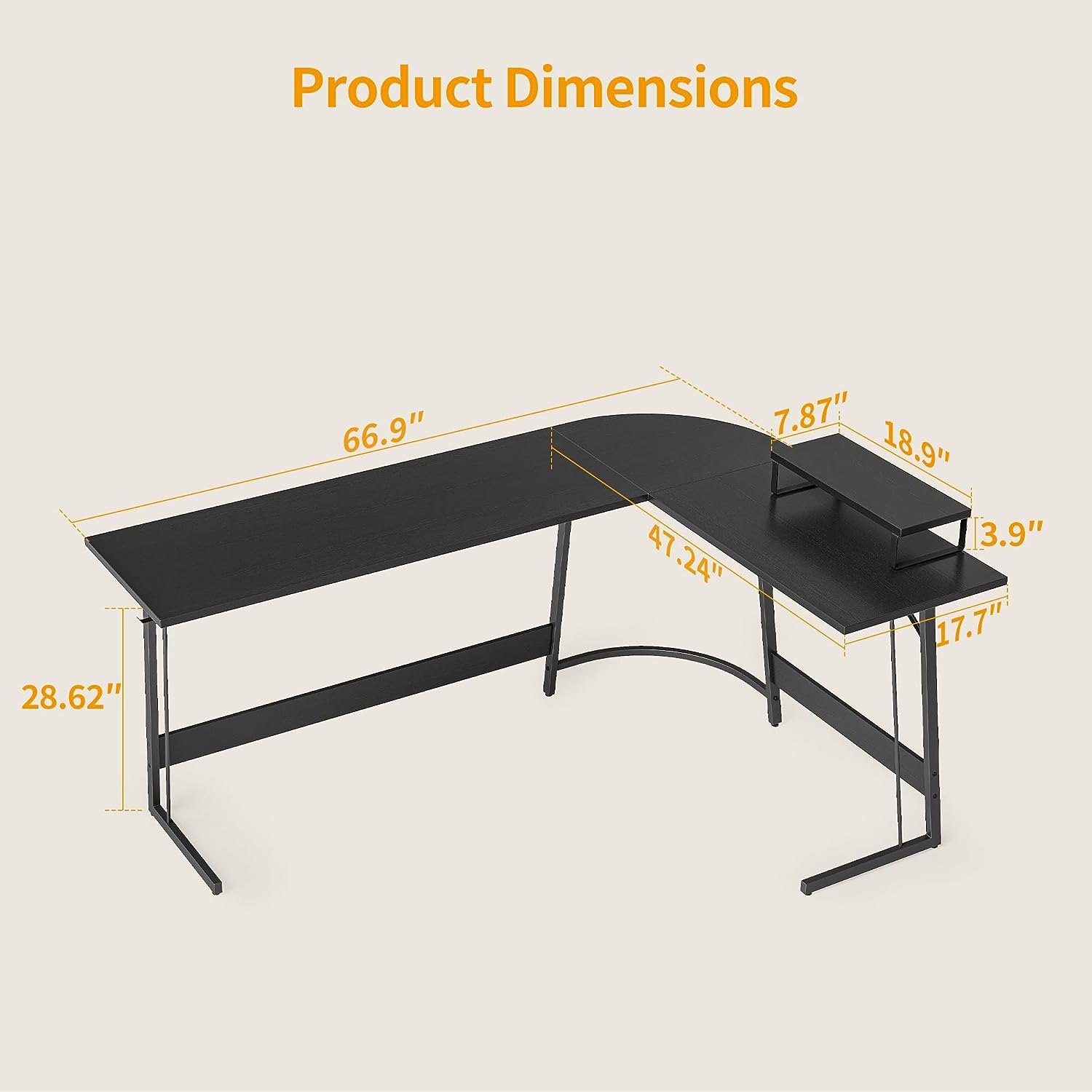 L Shaped Gaming Desk Computer Office Desk, Corner Desk with Large Monitor Stand for Home Office Study Writing Workstation