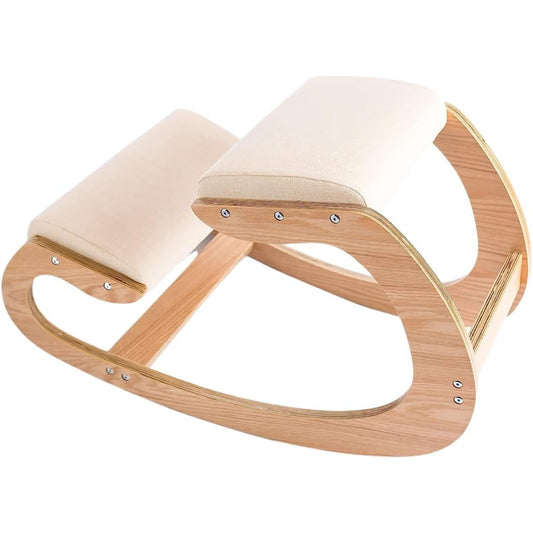 Ergonomic Kneeling Chair - Desk Chairs for Upright Posture - Rocking Stool & Balancing Seat for Home & Office - Wood & Linen Cushion - Relief for Neck and Back Pain