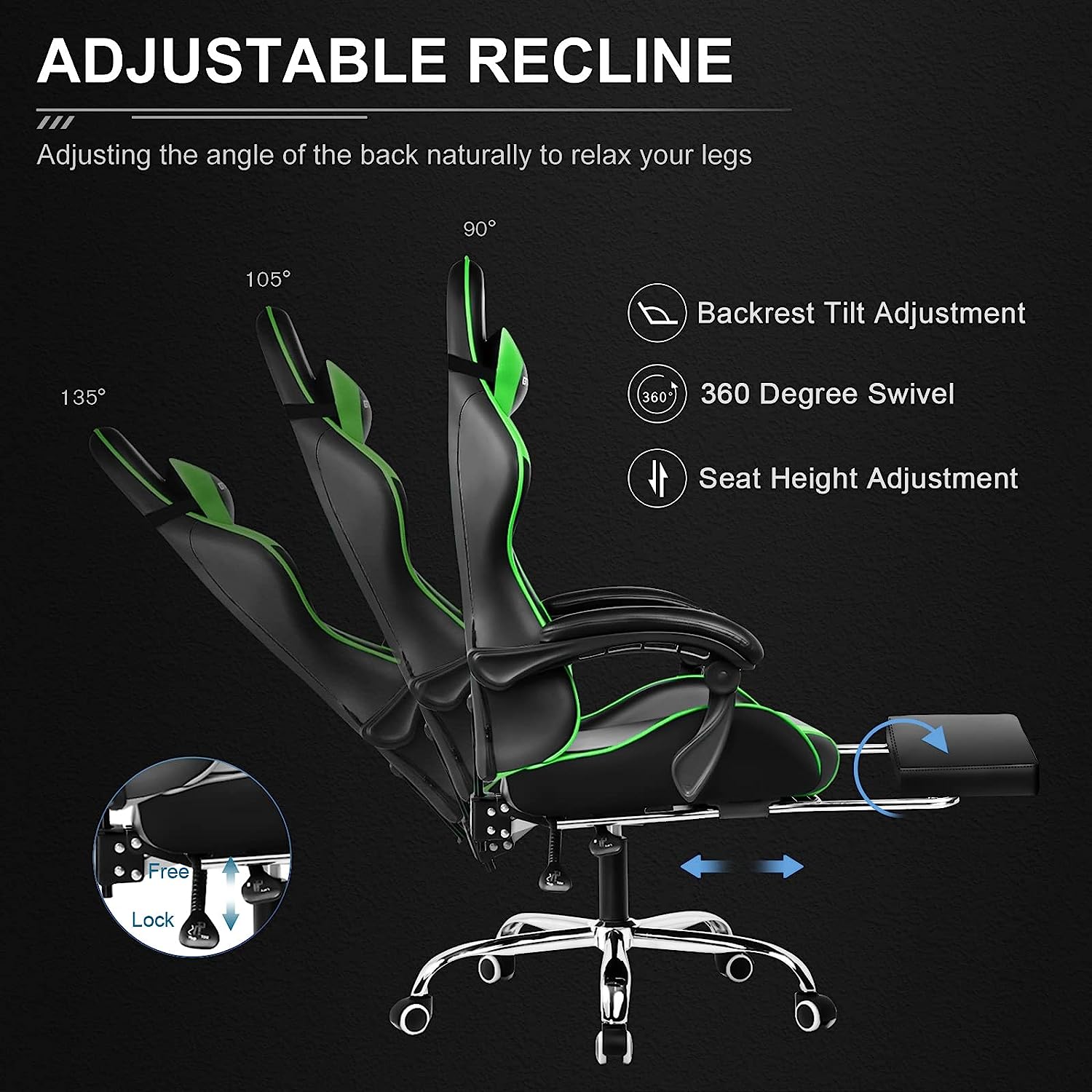 Gaming Chair, Computer Chair with Footrest and Lumbar Support