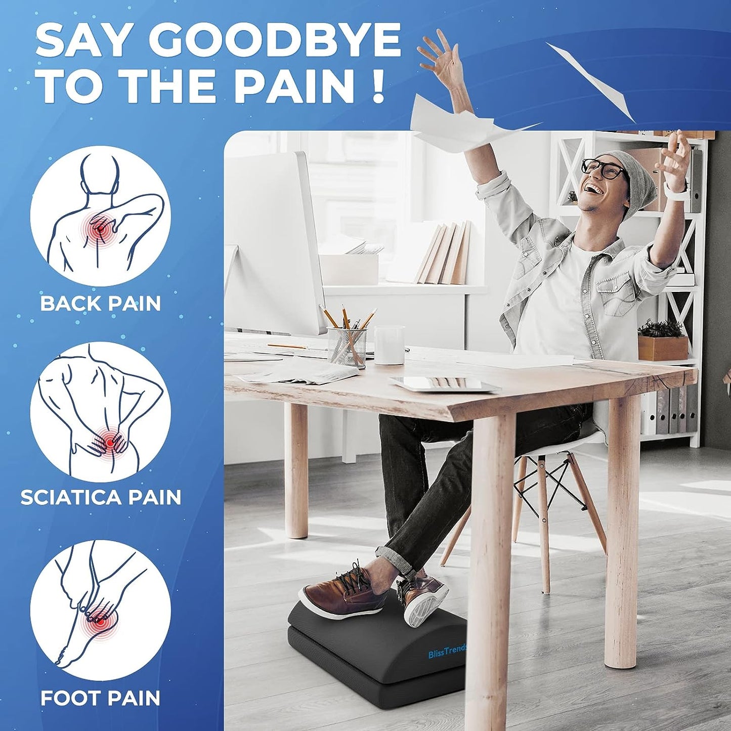 Footrest with 2 Adjustable Heights for Car,Home and Office to Relieve Back,Lumbar,Knee Pain
