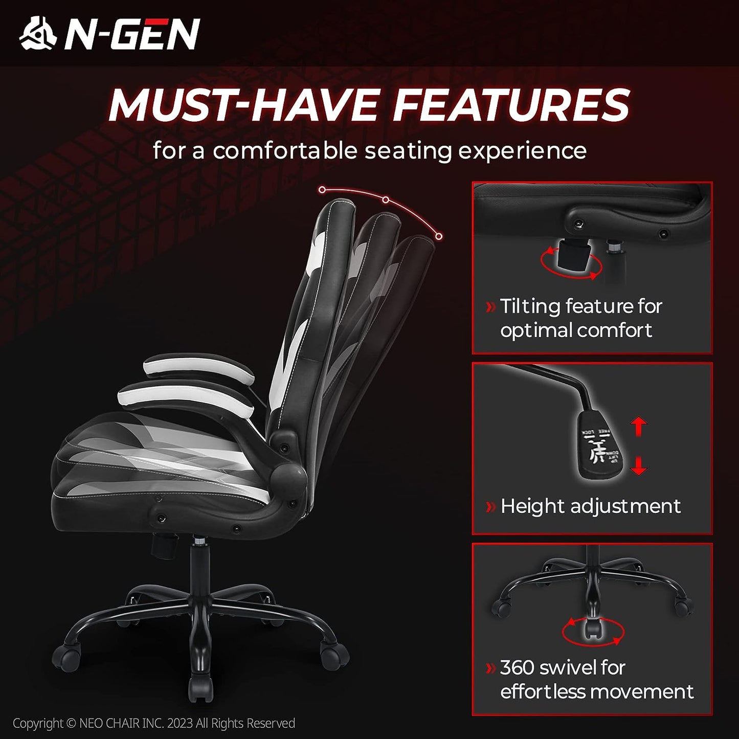 Gaming Chair Ergonomic Office Chair Computer Desk Chair with Lumbar Support Flip Up Arms Adjustable Height Swivel PU Leather Executive PC Chair with Wheels for Adults Women Men
