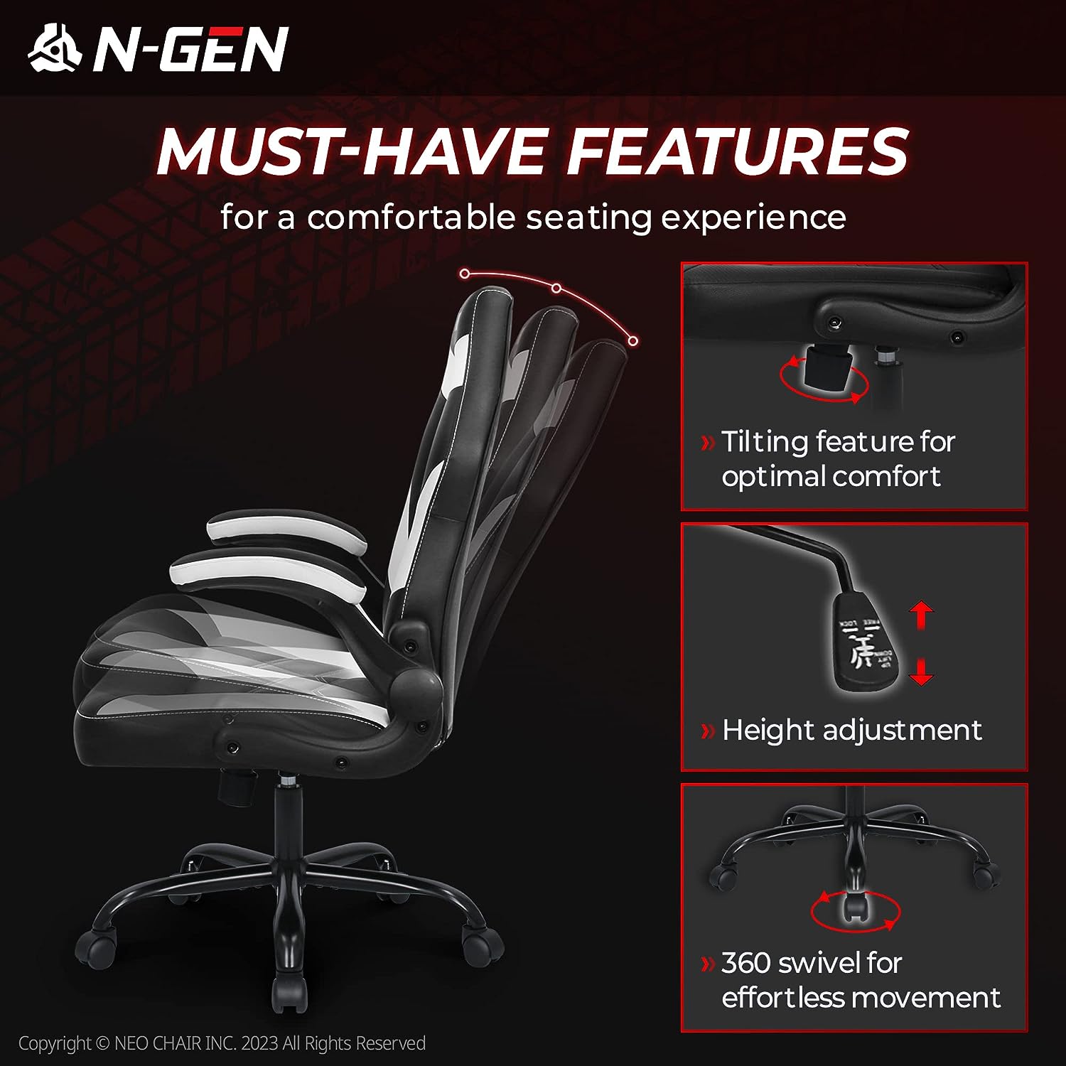 Gaming Chair Ergonomic Office Chair Computer Desk Chair with Lumbar Support Flip Up Arms Adjustable Height Swivel PU Leather Executive PC Chair with Wheels for Adults Women Men