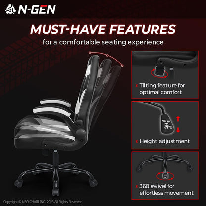 Gaming Chair Ergonomic Office Chair Computer Desk Chair with Lumbar Support Flip Up Arms Adjustable Height Swivel PU Leather Executive PC Chair with Wheels for Adults Women Men