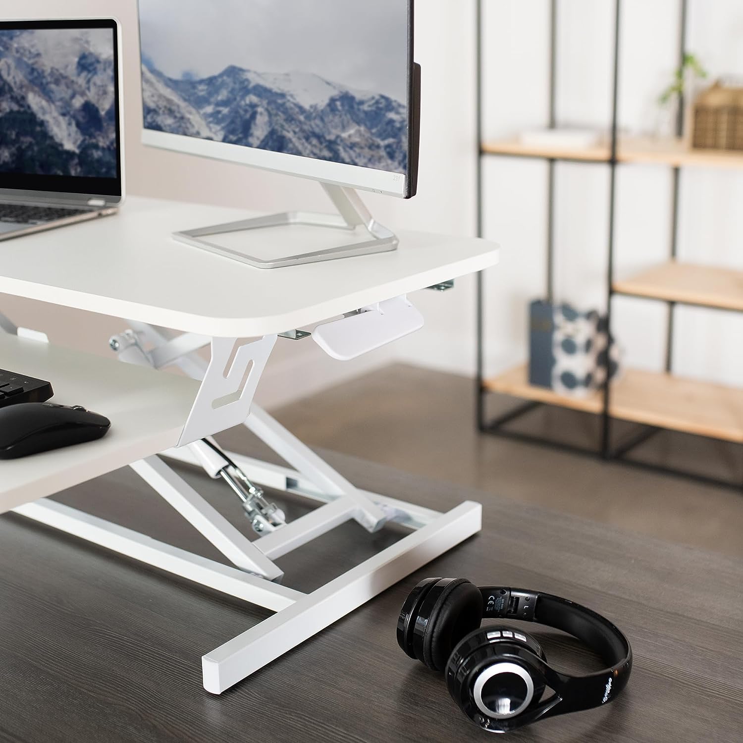 Height Adjustable 32 inch Stand Up Desk Converter, Quick Sit to Stand Tabletop Dual Monitor Riser Workstation