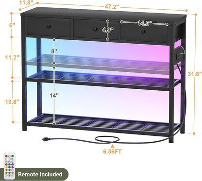 Console Table for Entryway with Power Strip, Entryway Table with RGB LED Lights, Entry Table with Storage Drawers, Sofa Tables Narrow Long for Living Room, Couch, Hallway, Foyer