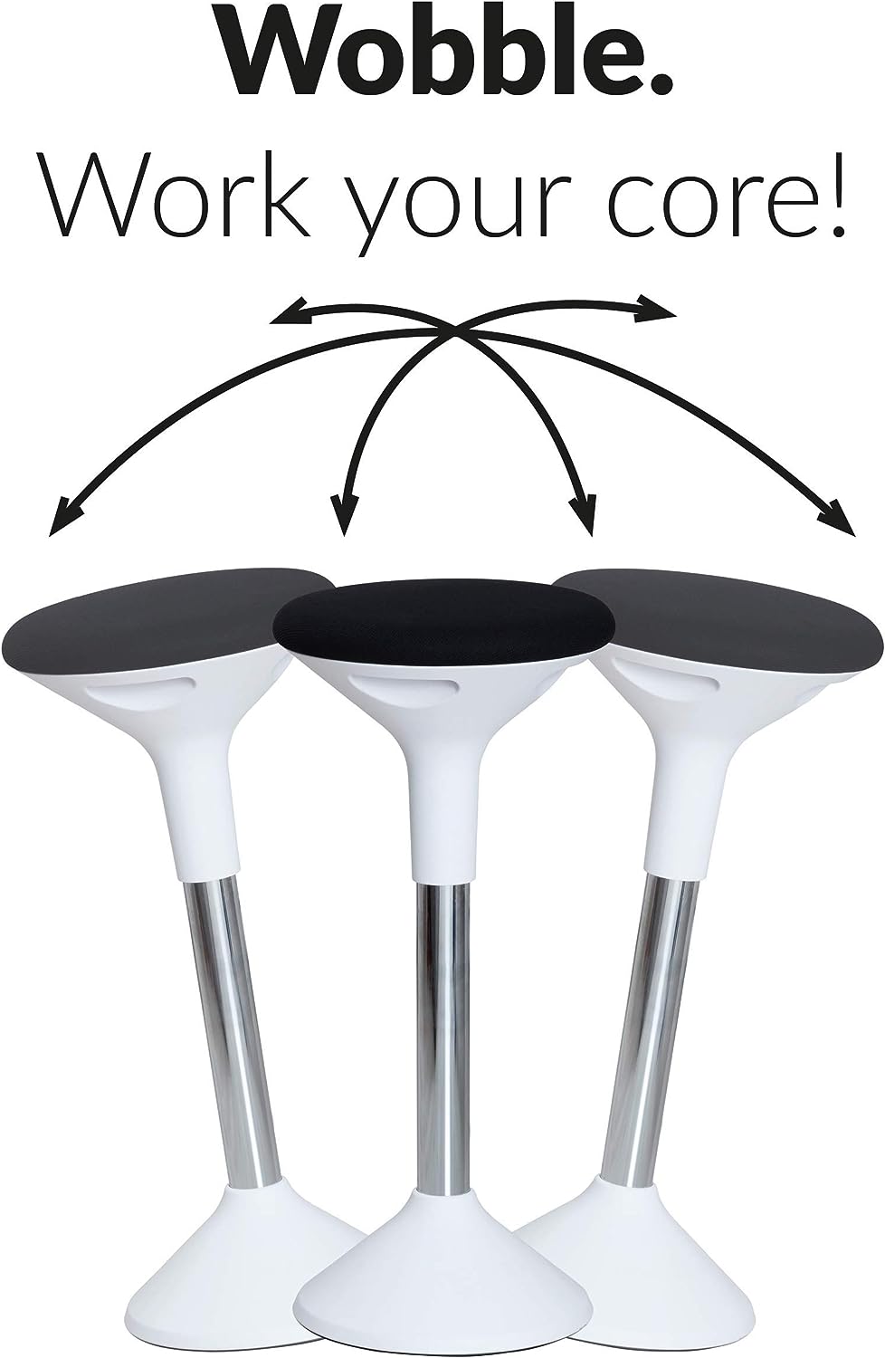 Ergonomic Height Adjustable Wobble Stool for Standing Desk (Black)