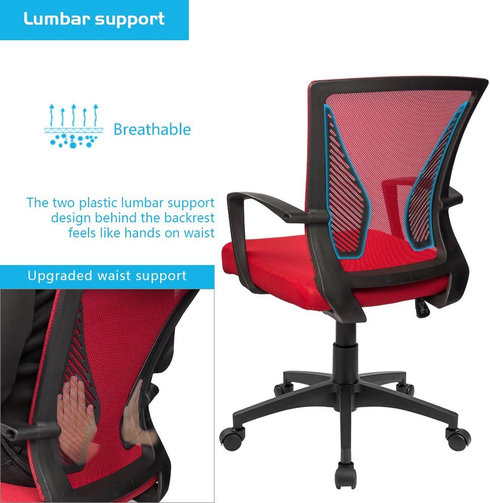 Office Chair Mid Back Swivel Lumbar Support Desk Chair, Computer Ergonomic Mesh Chair with Armrest