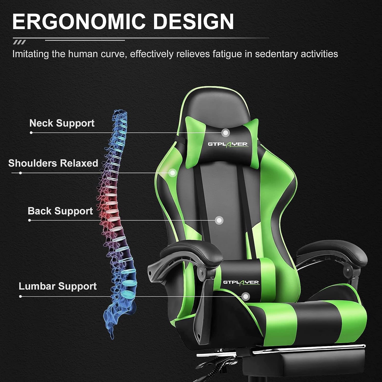 Gaming Chair, Computer Chair with Footrest and Lumbar Support