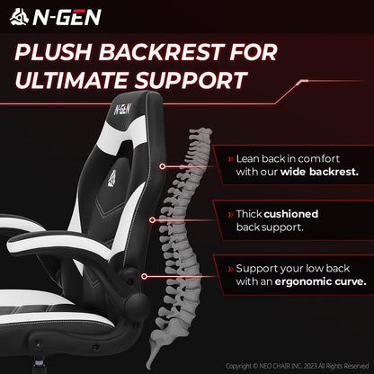 Gaming Chair Ergonomic Office Chair Computer Desk Chair with Lumbar Support Flip Up Arms Adjustable Height Swivel PU Leather Executive PC Chair with Wheels for Adults Women Men
