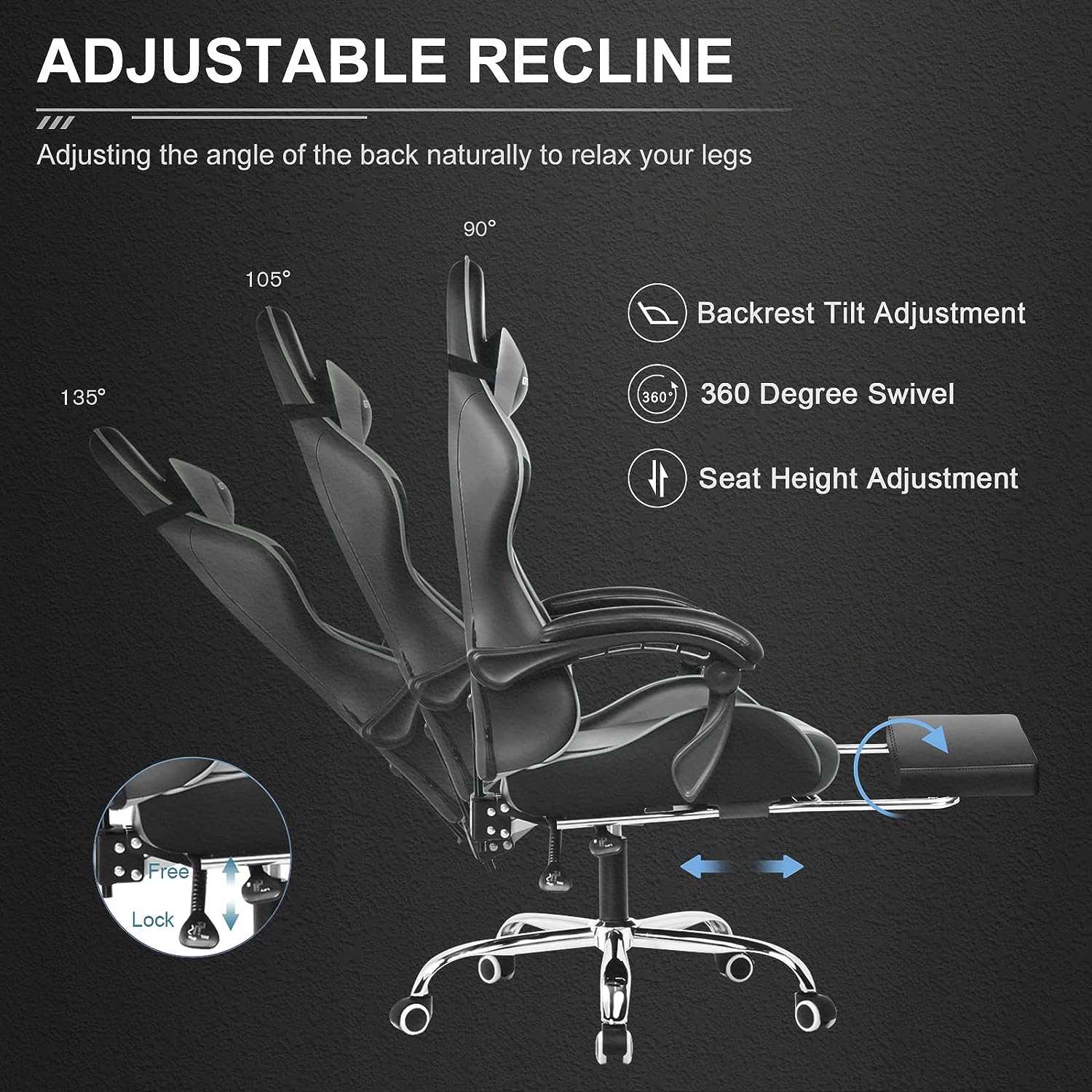 Gaming Chair, Computer Chair with Footrest and Lumbar Support