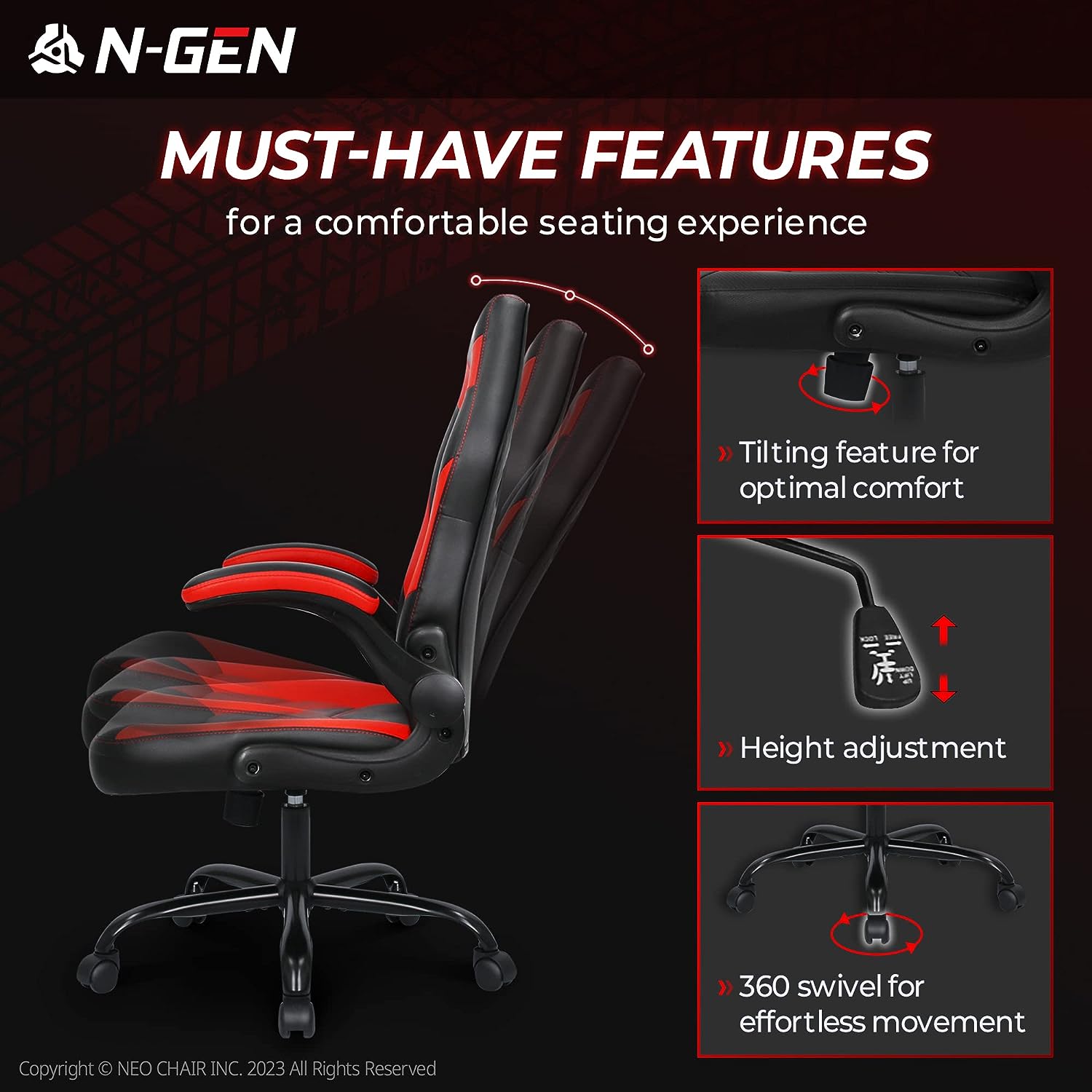 Gaming Chair Ergonomic Office Chair Computer Desk Chair with Lumbar Support Flip Up Arms Adjustable Height Swivel PU Leather Executive PC Chair with Wheels for Adults Women Men