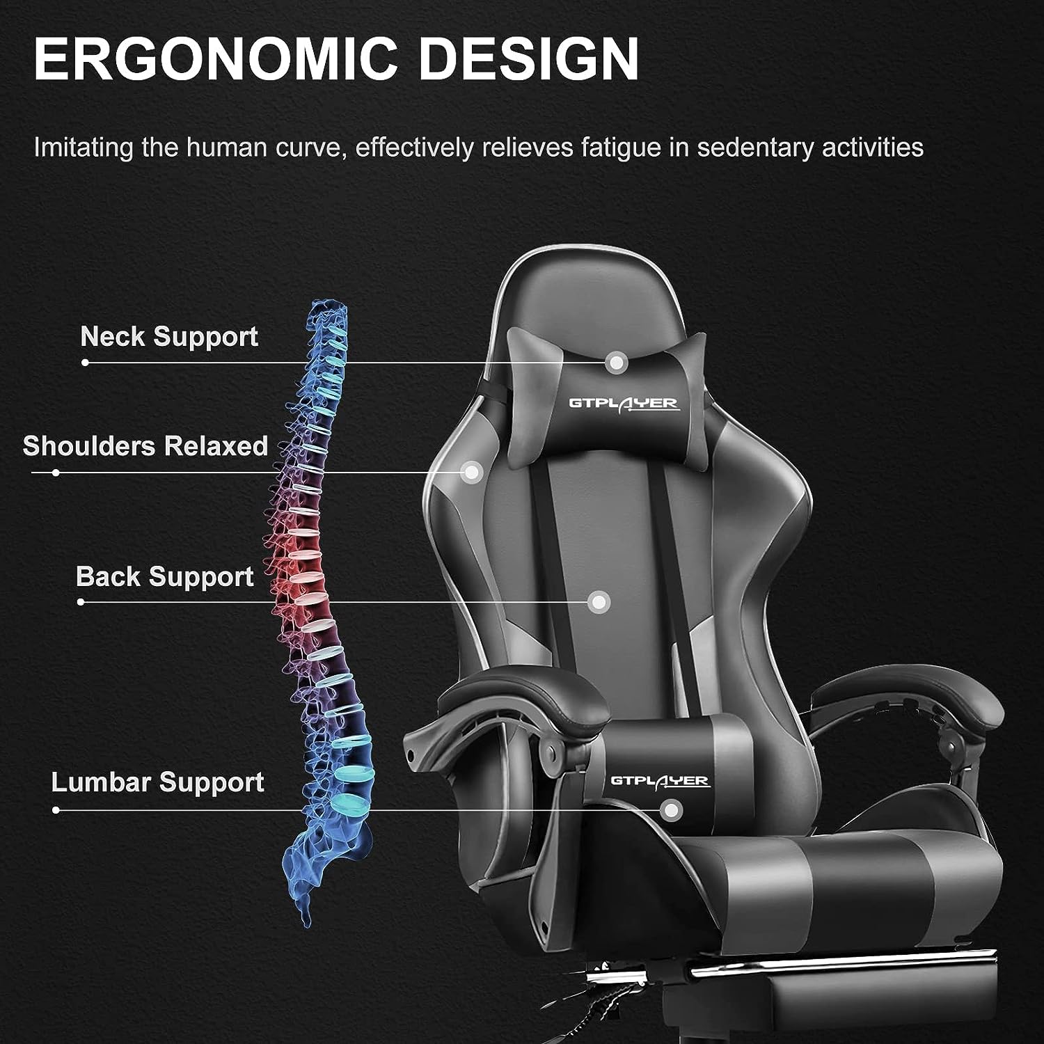 Gaming Chair, Computer Chair with Footrest and Lumbar Support