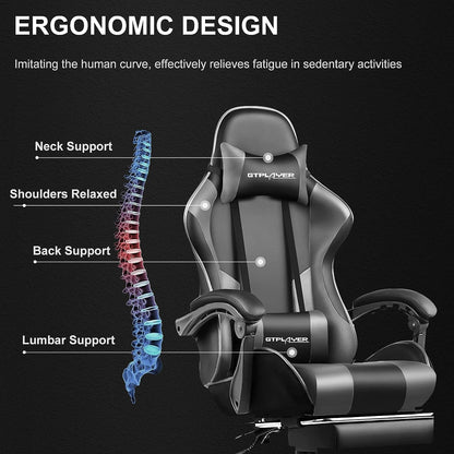 Gaming Chair, Computer Chair with Footrest and Lumbar Support