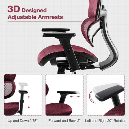 Ergonomic High Back Office Chair - High Office Chair with Headrest, Lumbar Support, Movable Armrests, Swivel Mesh Office Chair with 300 lbs Weight Capacity Adjustable Height for Home Office, Executive