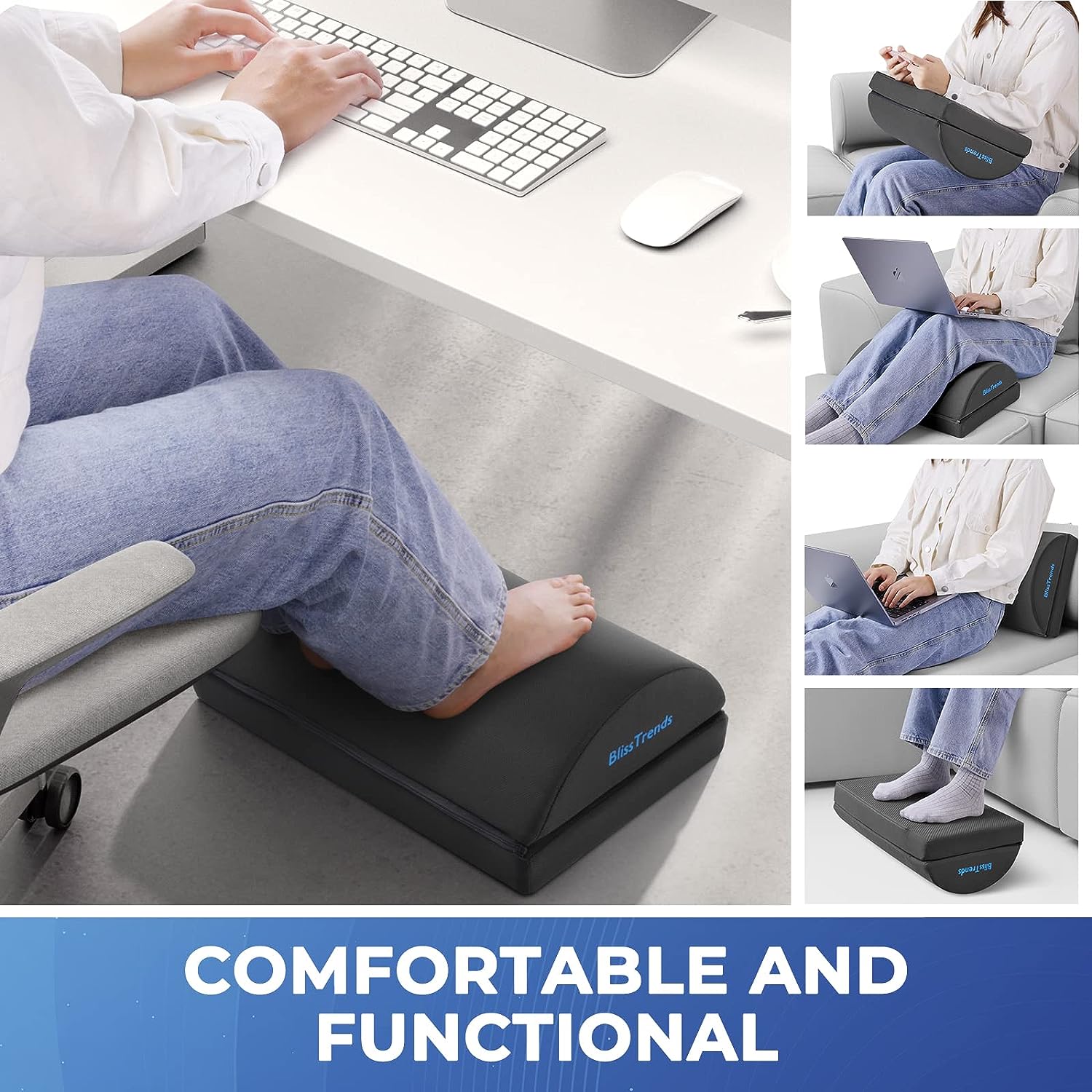 Footrest with 2 Adjustable Heights for Car,Home and Office to Relieve Back,Lumbar,Knee Pain