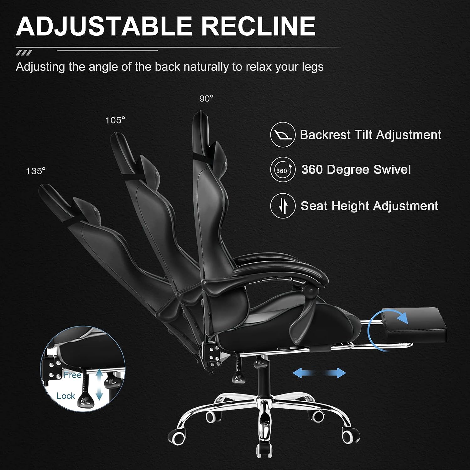 Gaming Chair, Computer Chair with Footrest and Lumbar Support