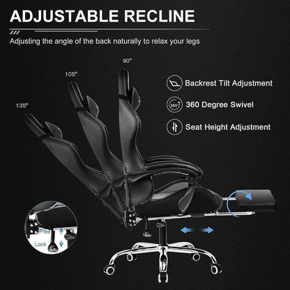 Gaming Chair, Computer Chair with Footrest and Lumbar Support