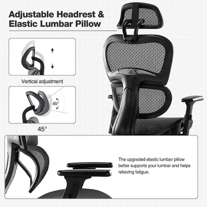 Ergonomic High Back Office Chair - High Office Chair with Headrest, Lumbar Support, Movable Armrests, Swivel Mesh Office Chair with 300 lbs Weight Capacity Adjustable Height for Home Office, Executive