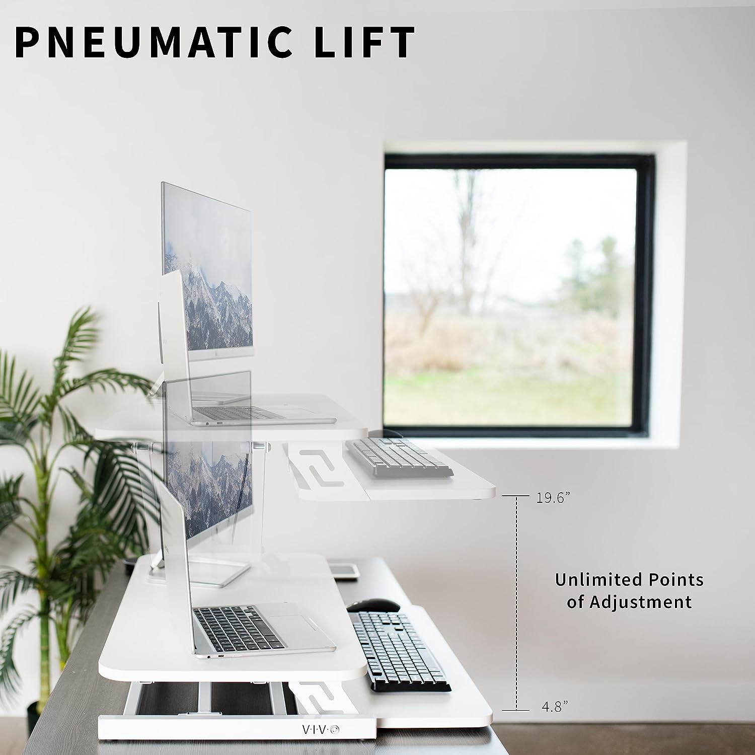 Height Adjustable 32 inch Stand Up Desk Converter, Quick Sit to Stand Tabletop Dual Monitor Riser Workstation