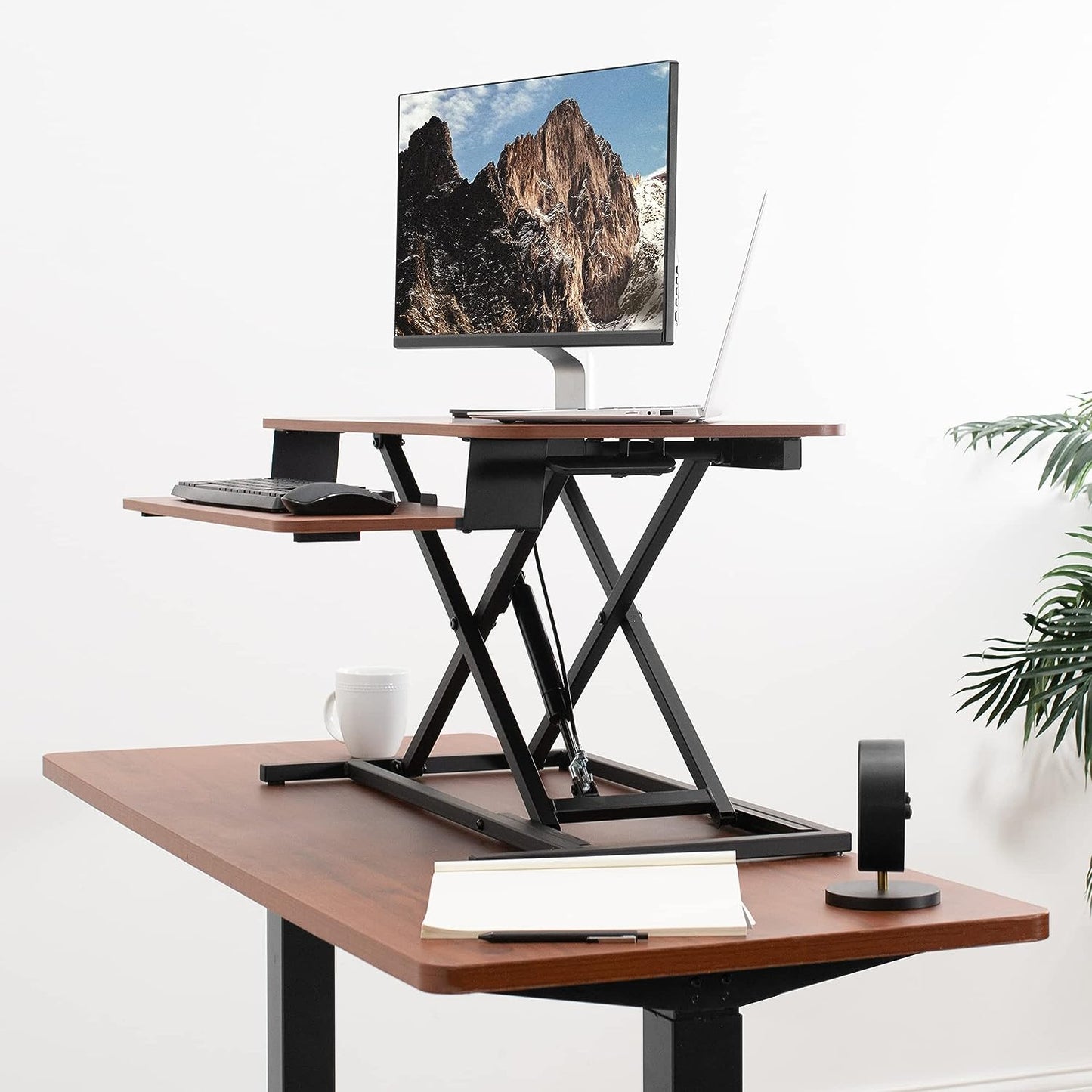 Height Adjustable 32 inch Stand Up Desk Converter, Quick Sit to Stand Tabletop Dual Monitor Riser Workstation