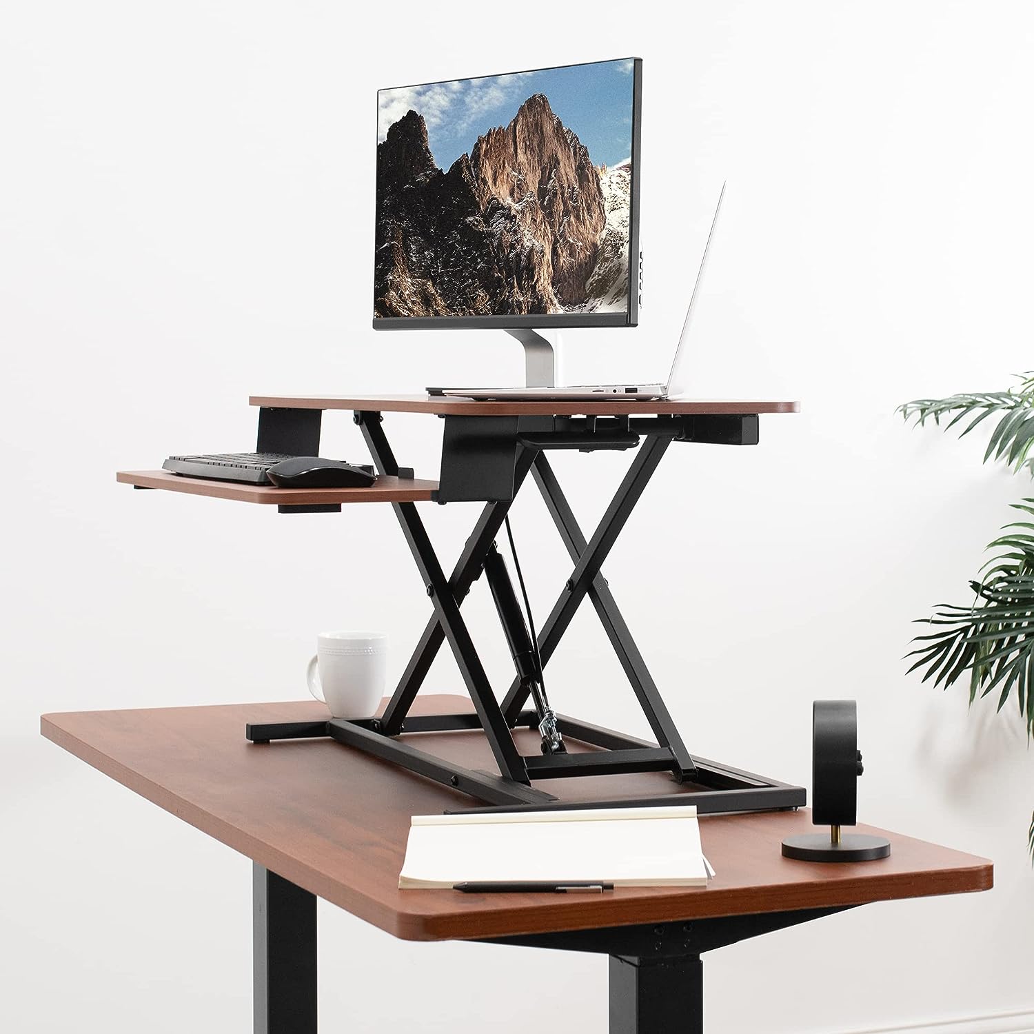 Height Adjustable 32 inch Stand Up Desk Converter, Quick Sit to Stand Tabletop Dual Monitor Riser Workstation