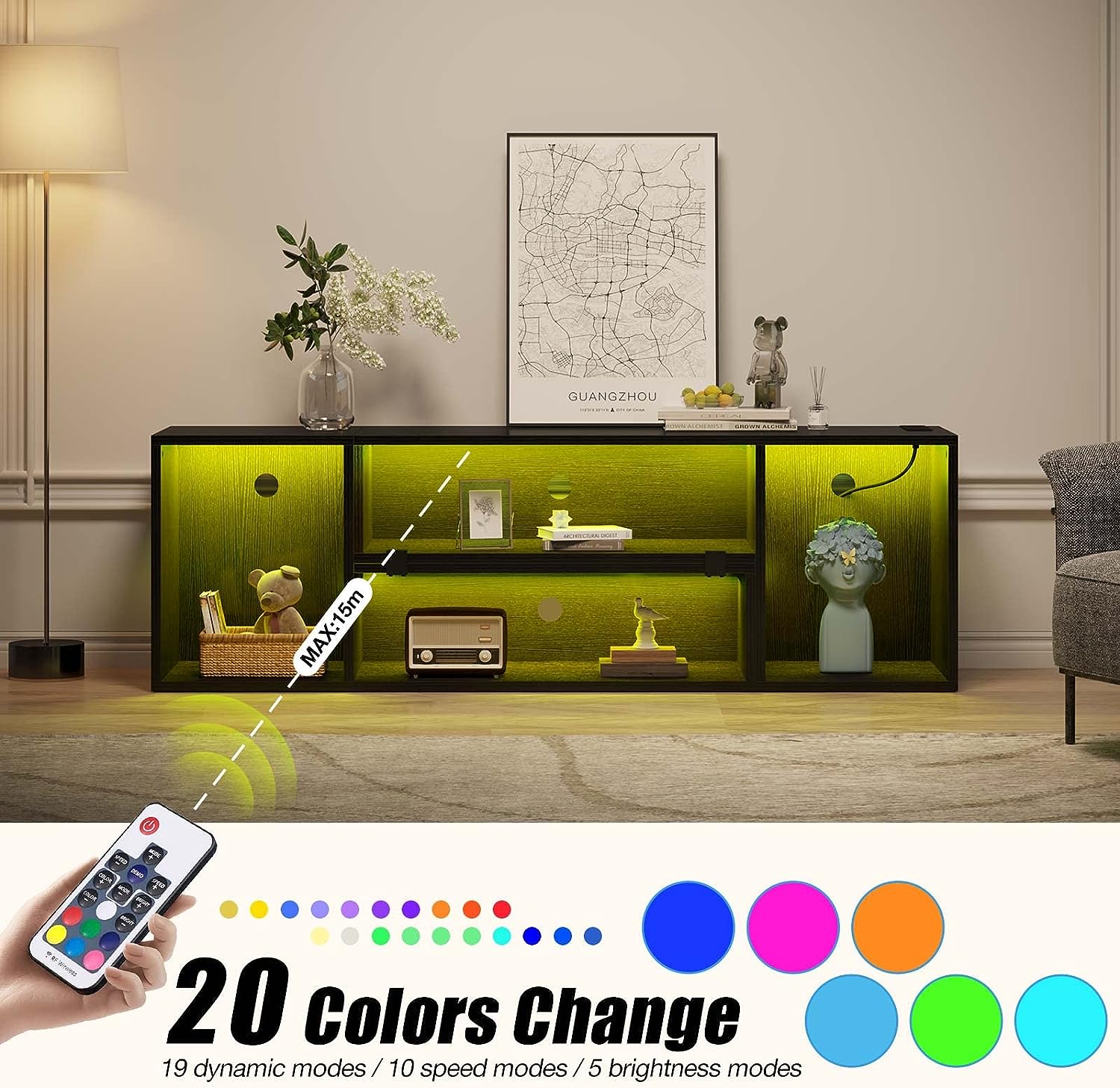 TV Stand, Deformable Stand with LED Strip & Power Outlets, Modern for 45/50/55/60/65/70 inch TVs, Gaming Entertainment Center Media 2 Pieces Console Cabinet