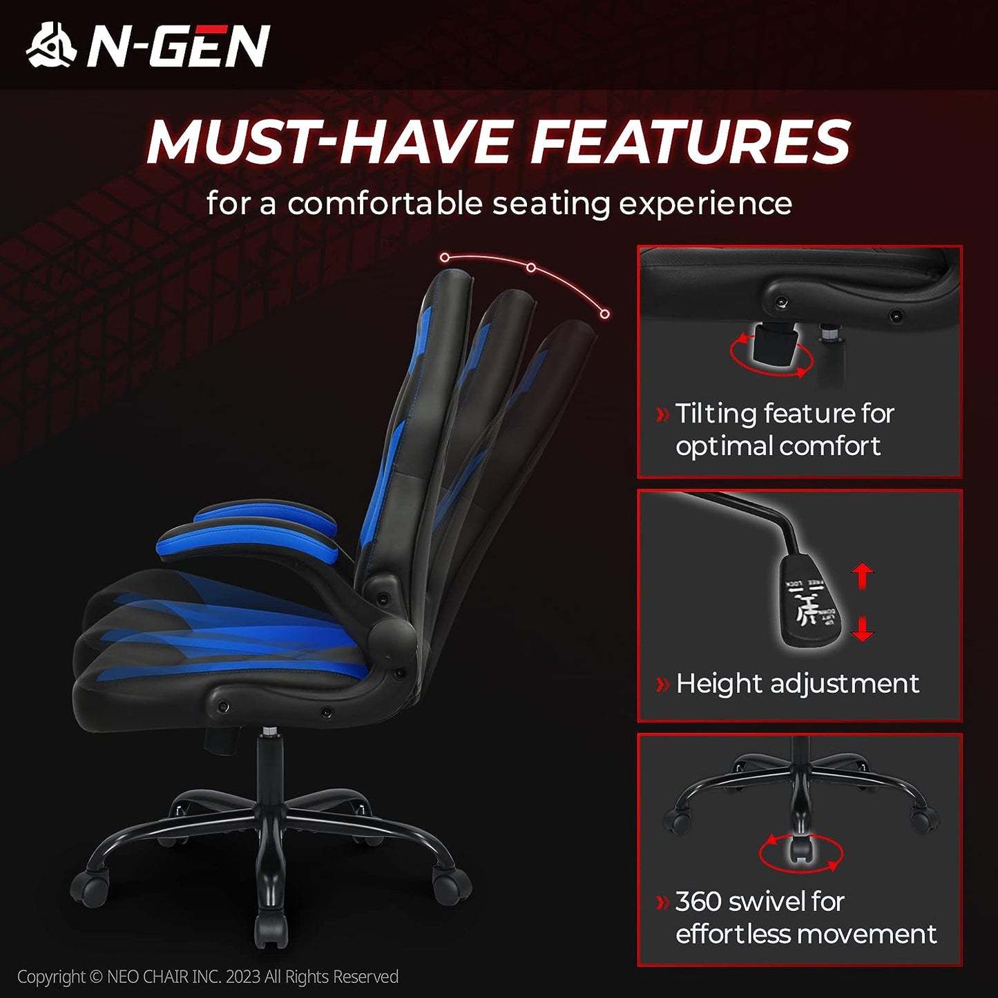 Gaming Chair Ergonomic Office Chair Computer Desk Chair with Lumbar Support Flip Up Arms Adjustable Height Swivel PU Leather Executive PC Chair with Wheels for Adults Women Men