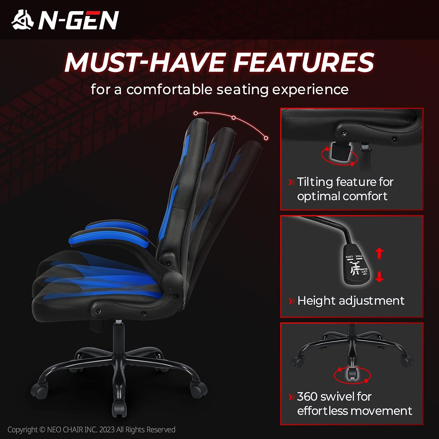 Gaming Chair Ergonomic Office Chair Computer Desk Chair with Lumbar Support Flip Up Arms Adjustable Height Swivel PU Leather Executive PC Chair with Wheels for Adults Women Men