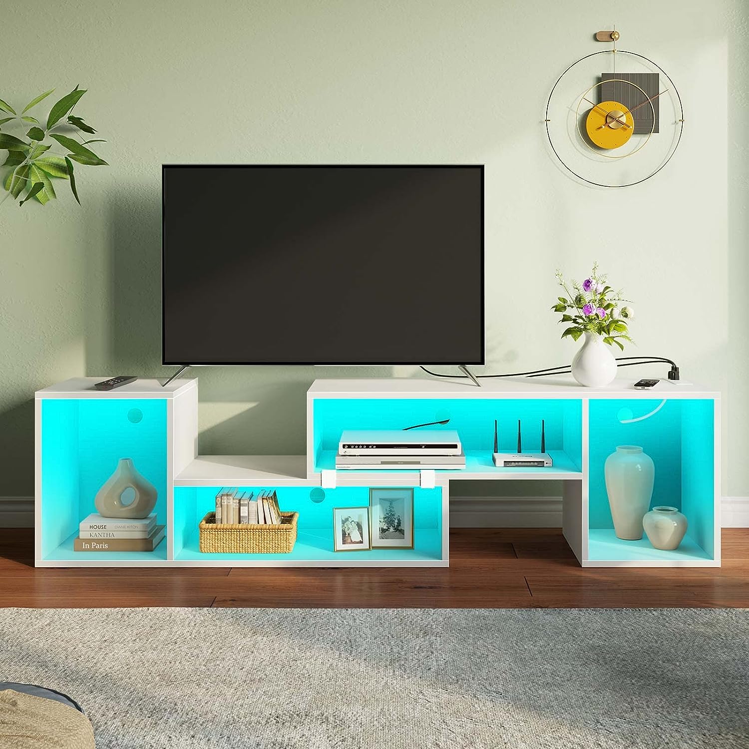 TV Stand, Deformable Stand with LED Strip & Power Outlets, Modern for 45/50/55/60/65/70 inch TVs, Gaming Entertainment Center Media 2 Pieces Console Cabinet