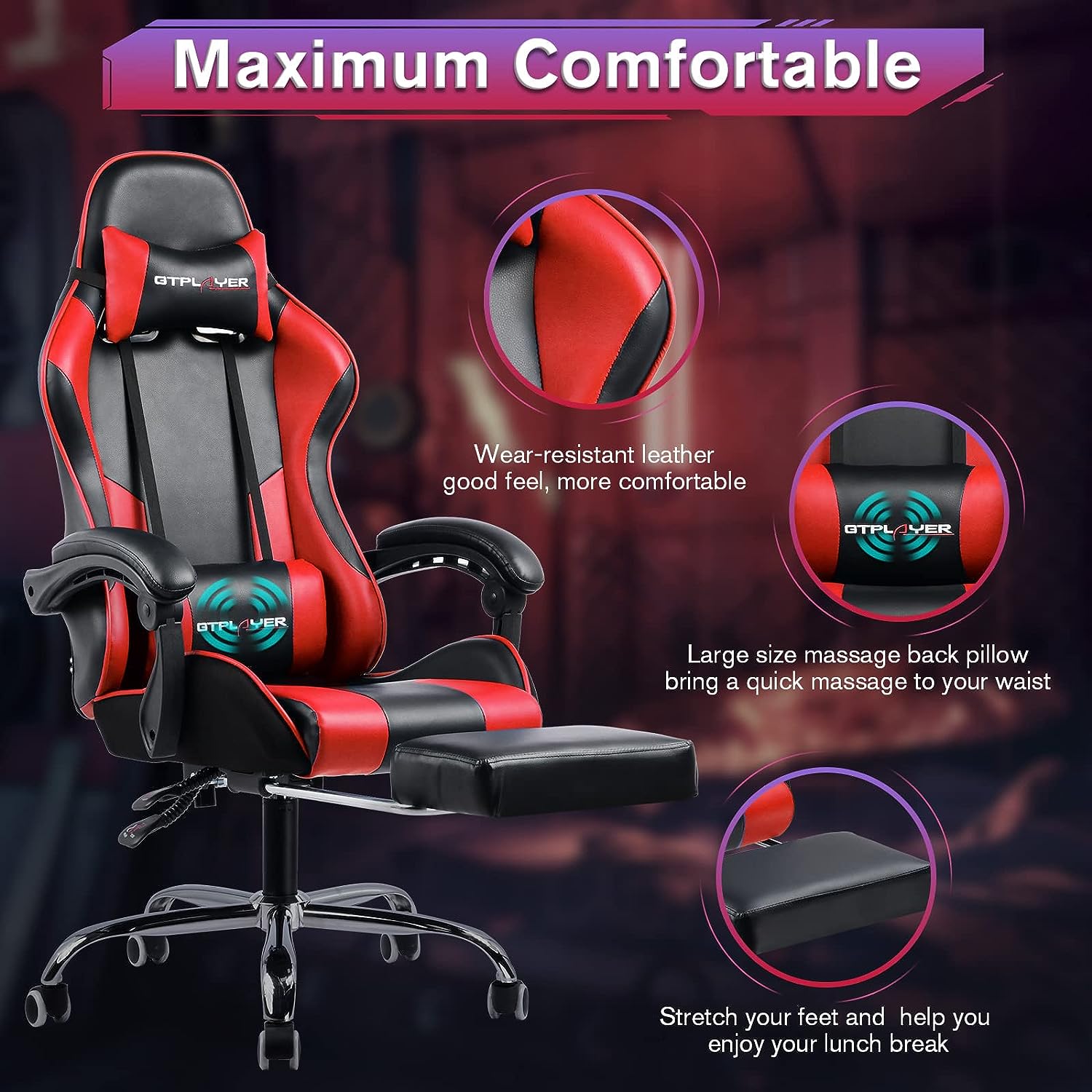 Gaming Chair, Computer Chair with Footrest and Lumbar Support