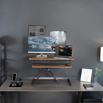 Height Adjustable 32 inch Stand Up Desk Converter, Quick Sit to Stand Tabletop Dual Monitor Riser Workstation
