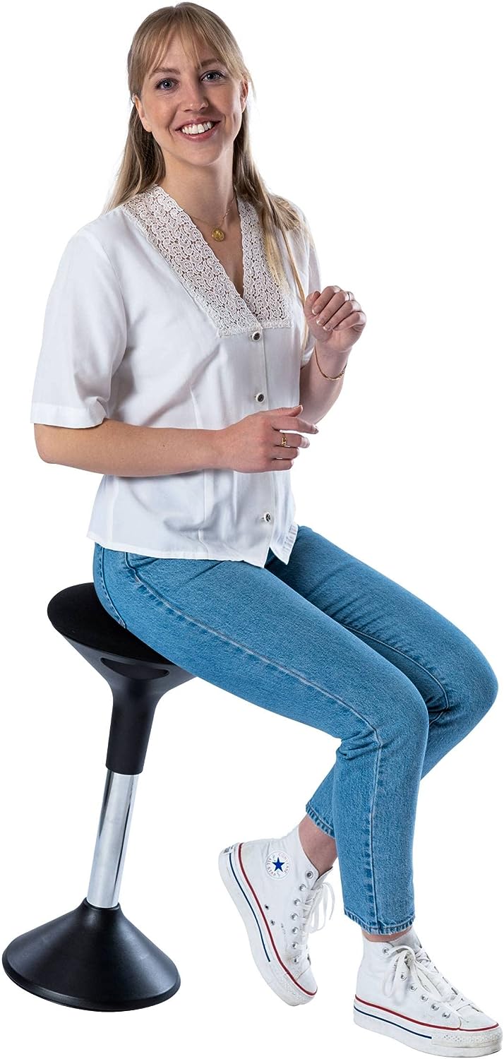 Ergonomic Height Adjustable Wobble Stool for Standing Desk (Black)