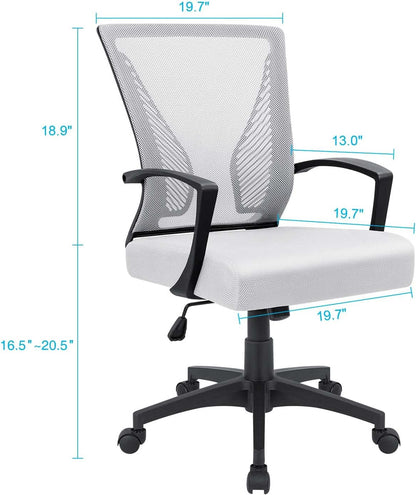 Office Chair Mid Back Swivel Lumbar Support Desk Chair, Computer Ergonomic Mesh Chair with Armrest