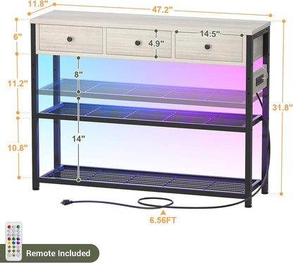 Console Table for Entryway with Power Strip, Entryway Table with RGB LED Lights, Entry Table with Storage Drawers, Sofa Tables Narrow Long for Living Room, Couch, Hallway, Foyer