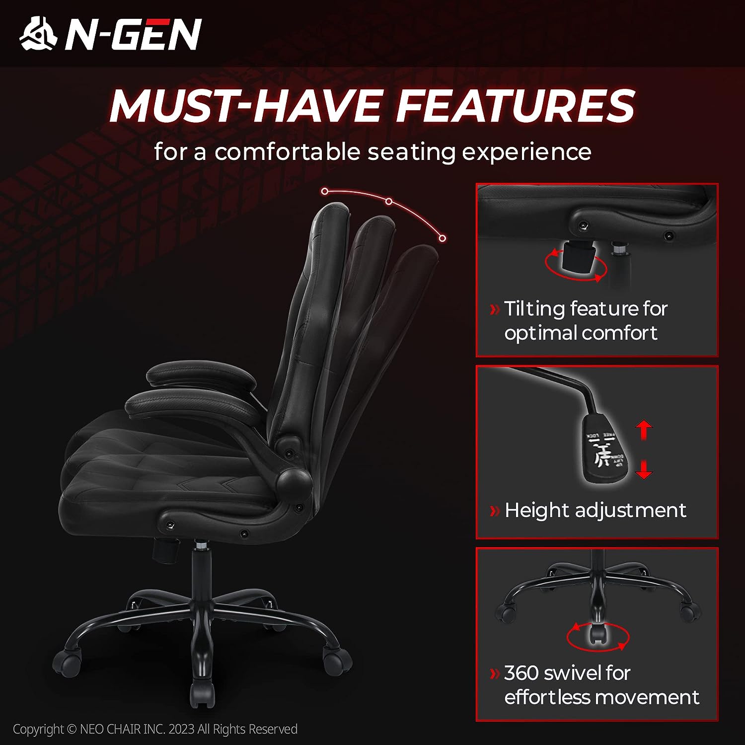 Gaming Chair Ergonomic Office Chair Computer Desk Chair with Lumbar Support Flip Up Arms Adjustable Height Swivel PU Leather Executive PC Chair with Wheels for Adults Women Men