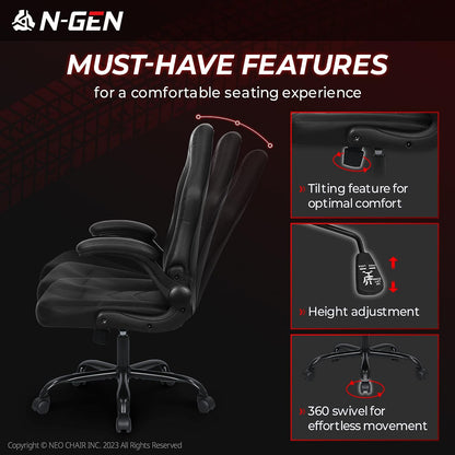 Gaming Chair Ergonomic Office Chair Computer Desk Chair with Lumbar Support Flip Up Arms Adjustable Height Swivel PU Leather Executive PC Chair with Wheels for Adults Women Men