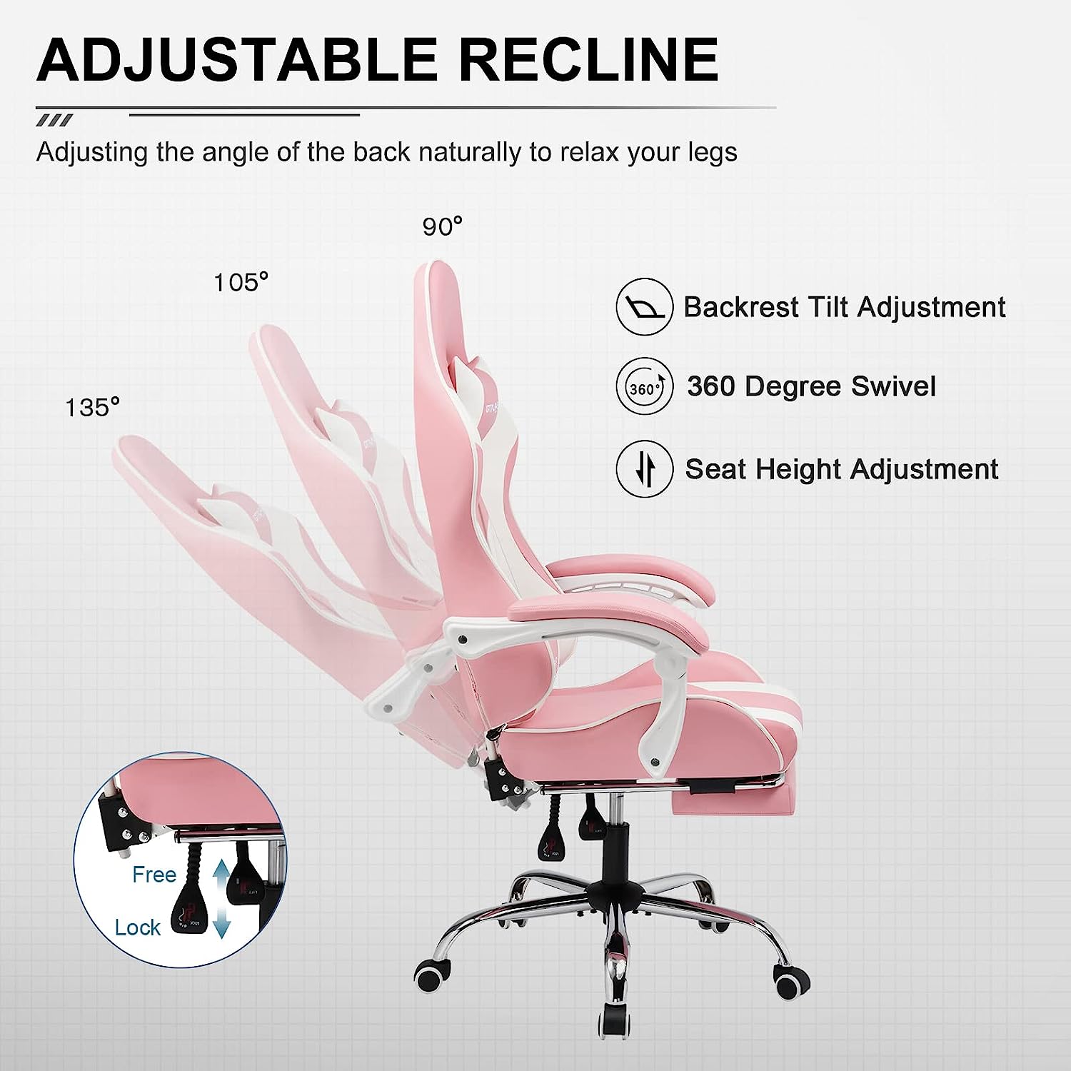 Gaming Chair, Computer Chair with Footrest and Lumbar Support