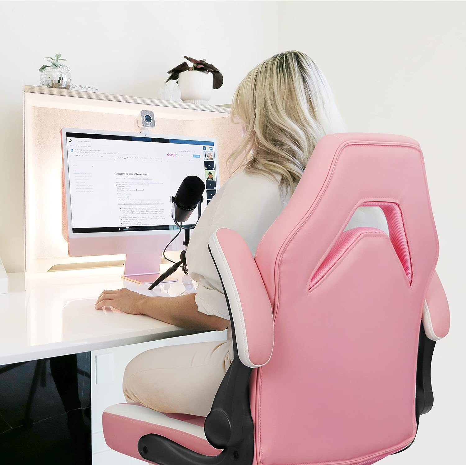 Gaming Chair Ergonomic Office Chair Computer Desk Chair with Lumbar Support Flip Up Arms Adjustable Height Swivel PU Leather Executive PC Chair with Wheels for Adults Women Men
