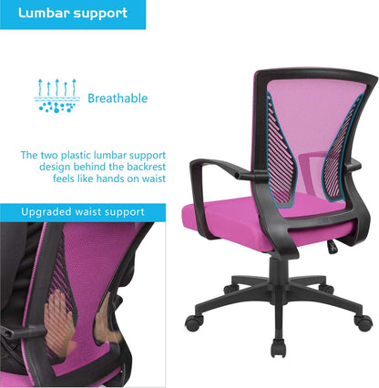 Office Chair Mid Back Swivel Lumbar Support Desk Chair, Computer Ergonomic Mesh Chair with Armrest