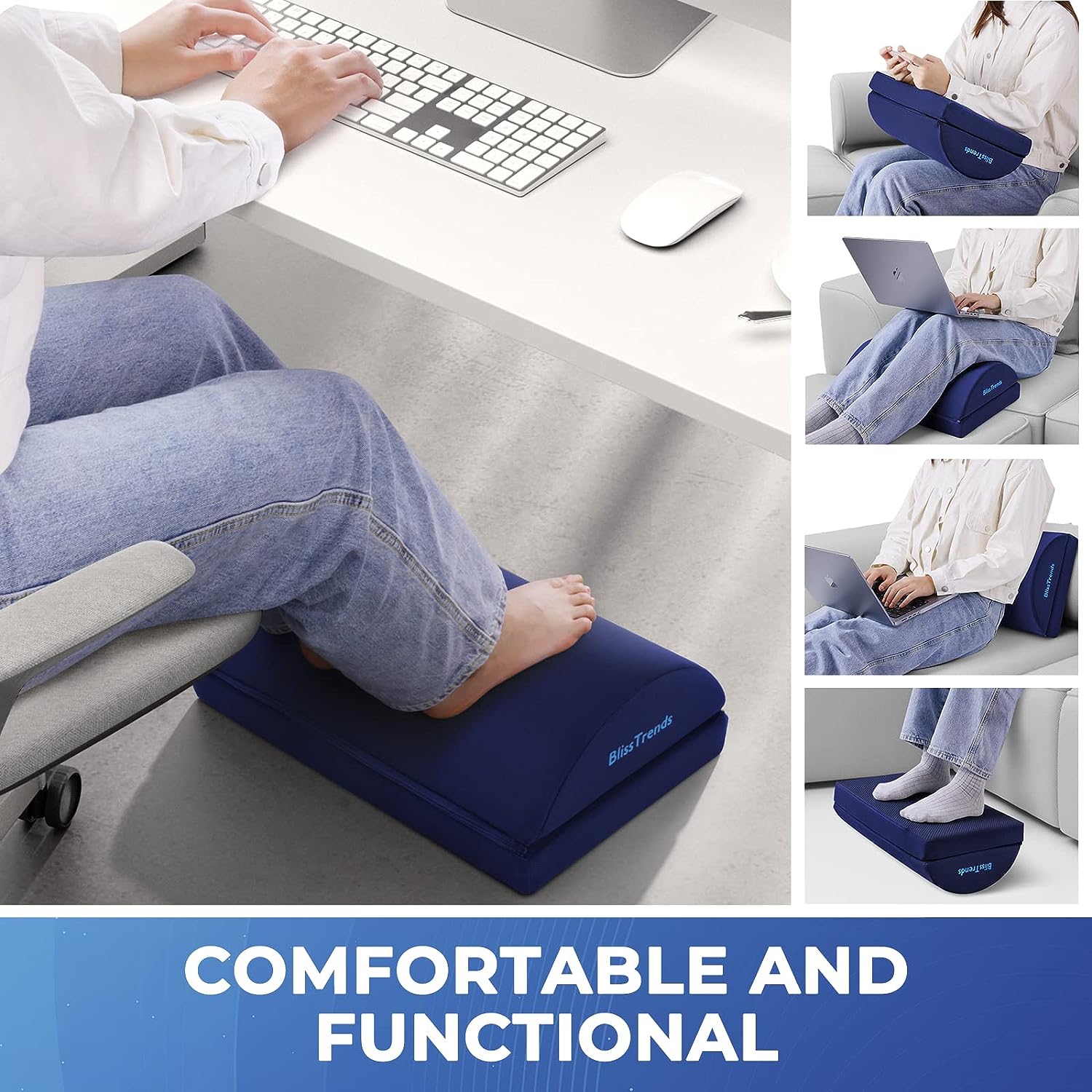 Footrest with 2 Adjustable Heights for Car,Home and Office to Relieve Back,Lumbar,Knee Pain