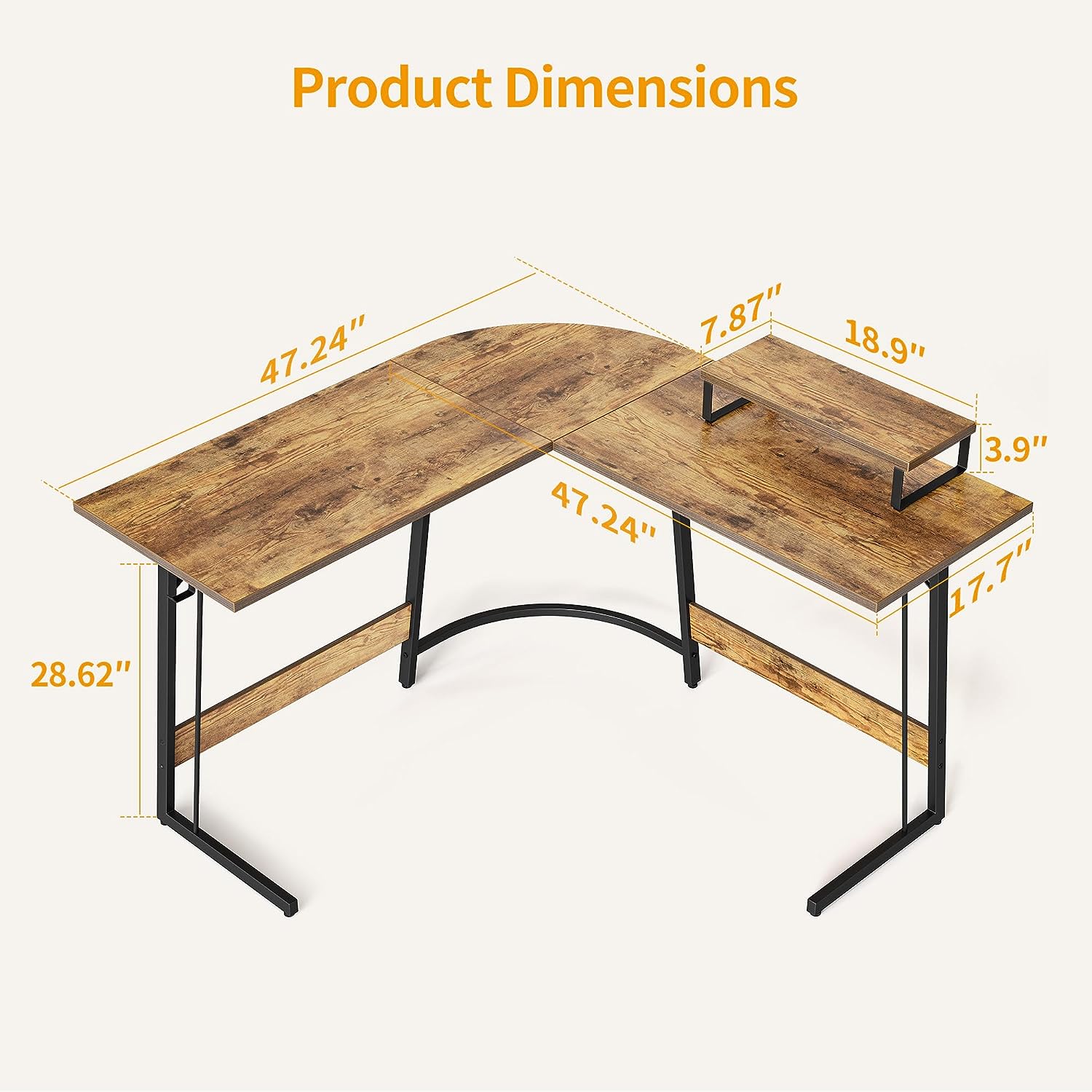 L Shaped Gaming Desk Computer Office Desk, Corner Desk with Large Monitor Stand for Home Office Study Writing Workstation