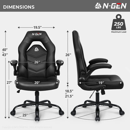 Gaming Chair Ergonomic Office Chair Computer Desk Chair with Lumbar Support Flip Up Arms Adjustable Height Swivel PU Leather Executive PC Chair with Wheels for Adults Women Men