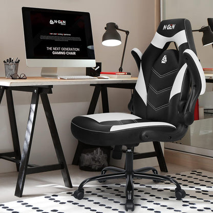 Gaming Chair Ergonomic Office Chair Computer Desk Chair with Lumbar Support Flip Up Arms Adjustable Height Swivel PU Leather Executive PC Chair with Wheels for Adults Women Men